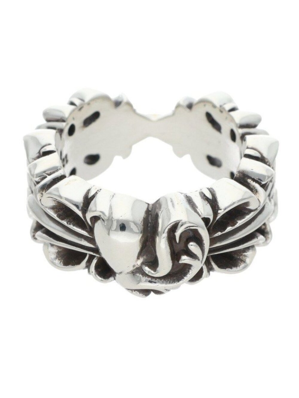 Chrome Hearts Dbl Flrl Cross Hrt Double Floral Heart Silver Ring